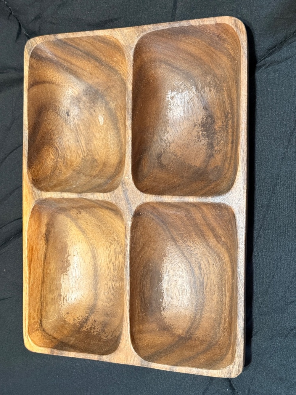 Vintage-Style Beekman Home Handcrafted Wood Snack & Serving Tray – 4 Compartment